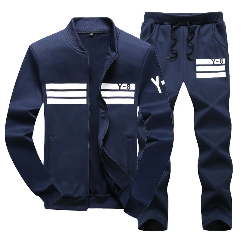 M-9XL spring and autumn men's two-piece large size casual suit youth sportswear men's sweatshirt cardigan baseball uniform