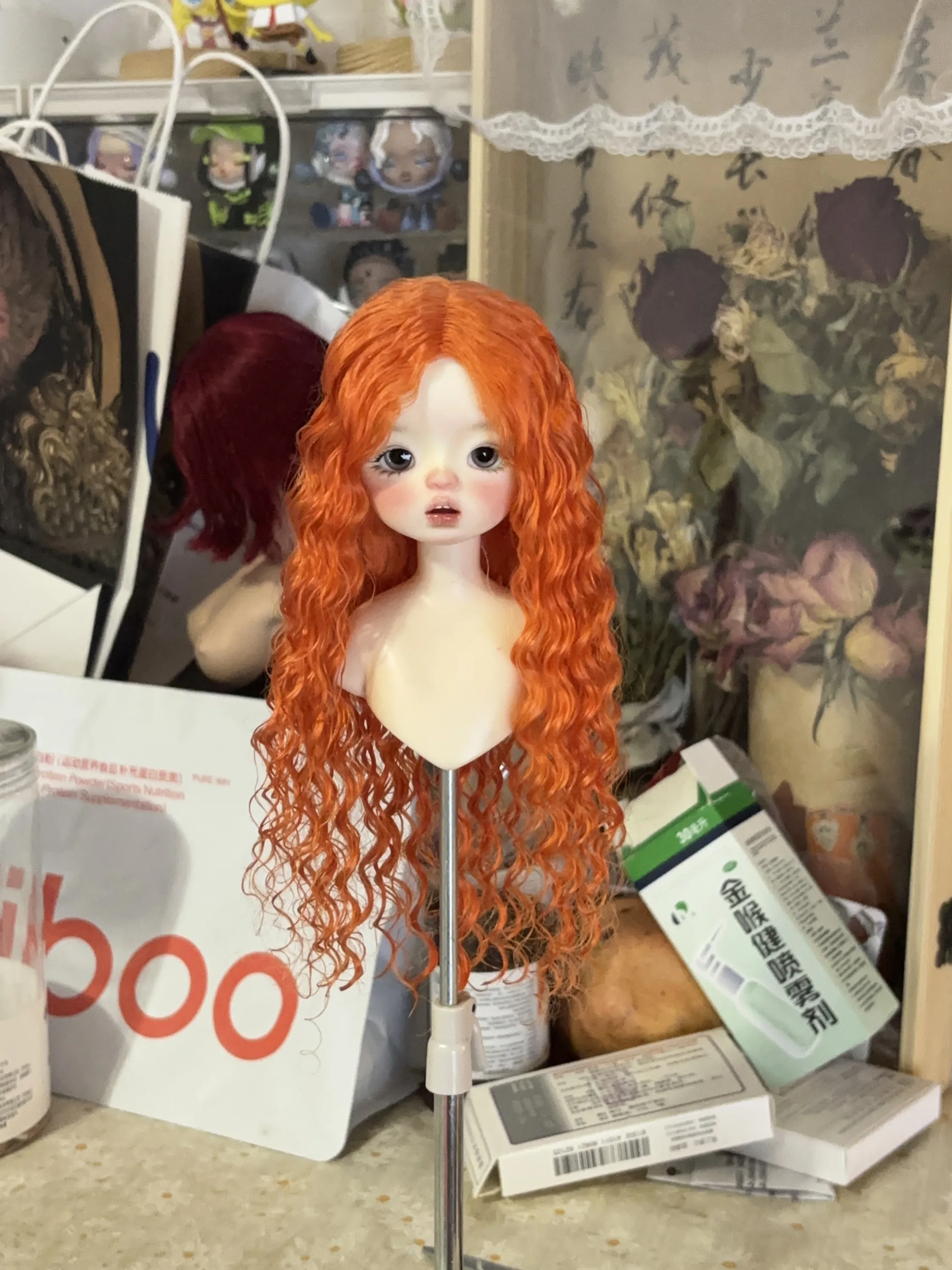 

Hair for doll BJD wig 1/6 1/4 mohair wig, tangerine with small curly hair free shipping