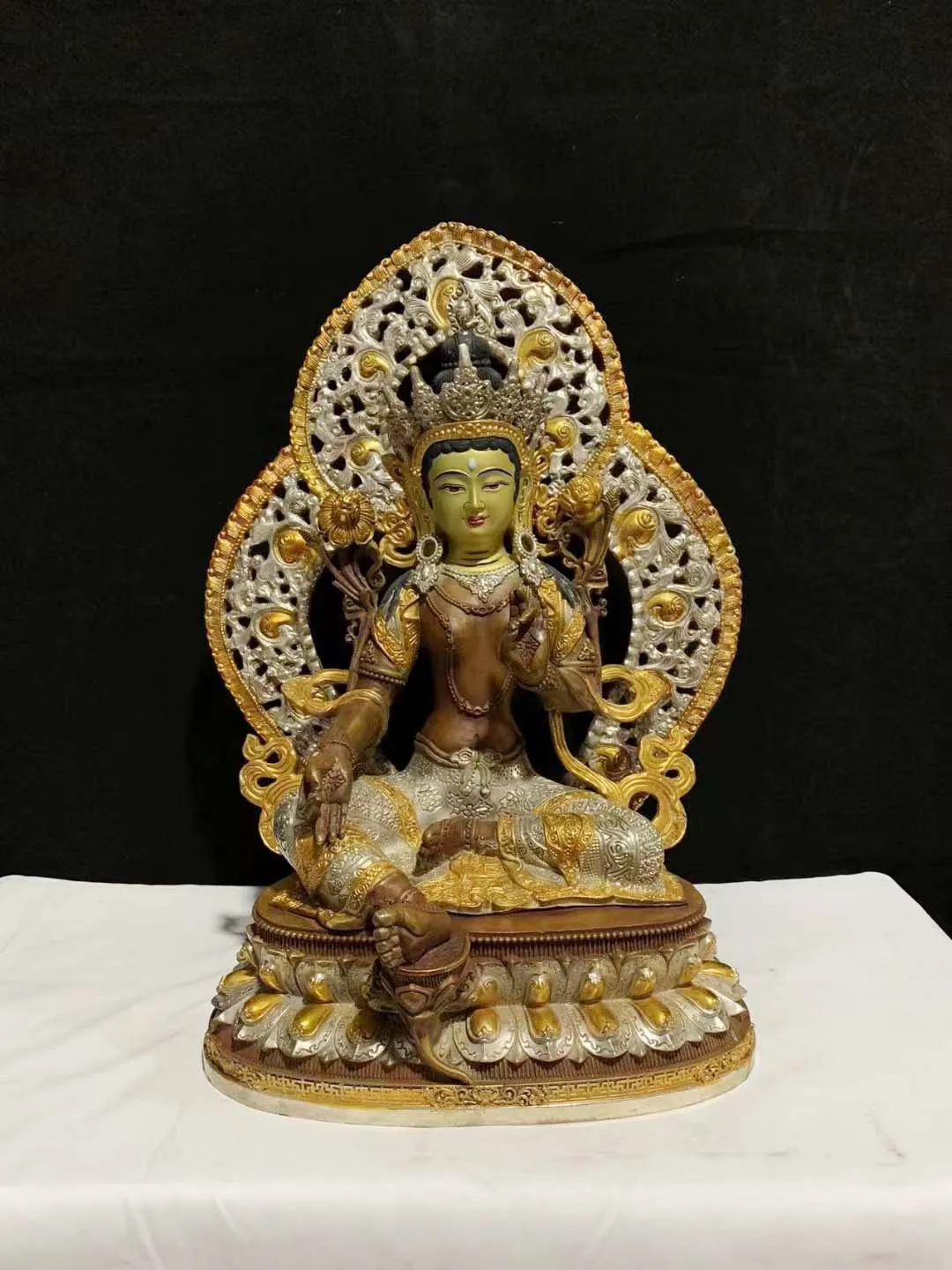 Wholesale Buddha statue # 48CM large gilding COPPER Green Tara GUAN YIN temple family Altar efficacious