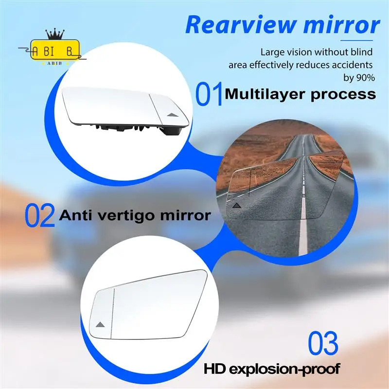 

ABIB -Car Replacement Heated Blind Spot Warning Wing Rear Mirror Glass For Mercedes-Benz Gla GLK W204 W212 W221 09-18