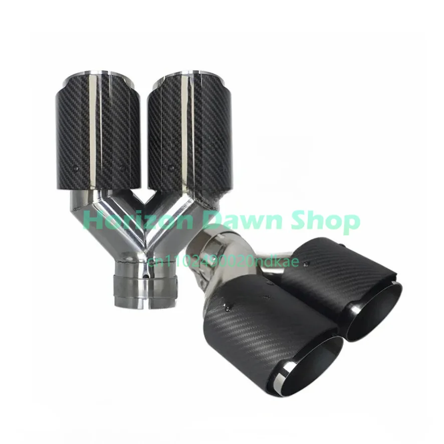 Y-type exhaust tip stainless steel auto parts high quality universal double solid carbon fiber exhaust tail pipe
