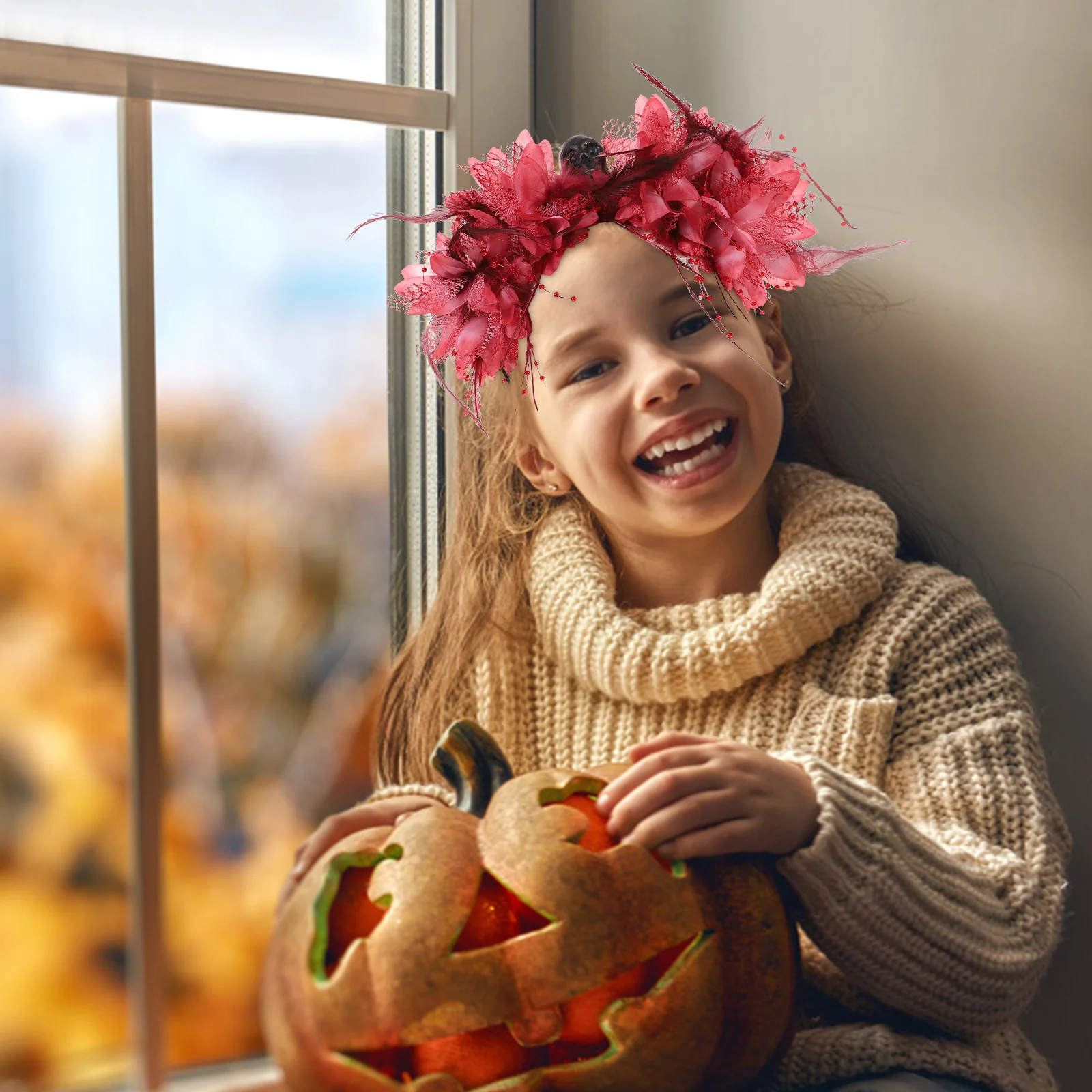 

Halloween Skull Simulation Flower Hair Hoop Long-Lasting Fashion Party Hairband for Women Girls Cosplay Festival