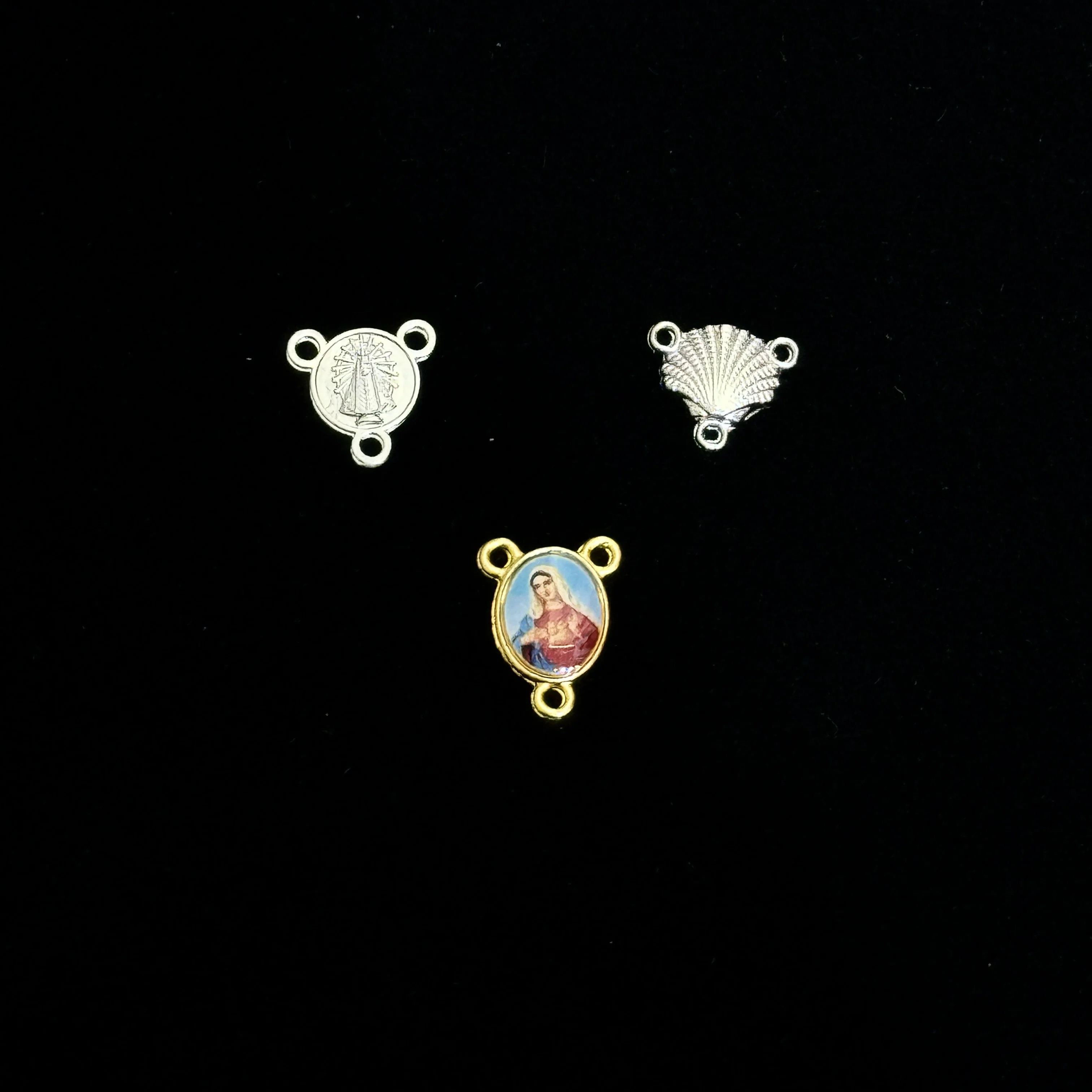 10Pcs Three Loop Oval Miraculous Virgin Mary Enamel Connector Charms Gold Silver Dual-Sided Rosary Three-Strand Link Pendants