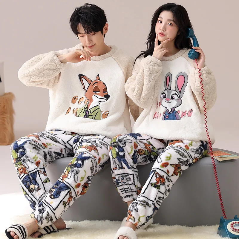 Disney Couple Pajamas Nick Men's Suit Cartoon Judy Women's Two-piece Cartoon Disney Couple Loungewear Judy Women's Pajamas