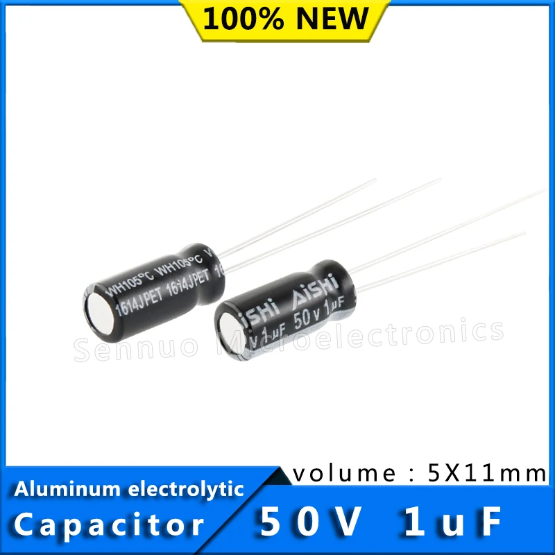 10Pcs Capacito 50V 1UF 5*11 5x11 mm 1uf50v 5X11 Aluminum Electrolytic Capacitor High Frequency Low Resistance