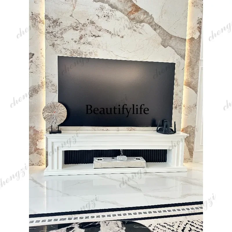 BBB American simple fireplace decorative cabinet living room white background wall French retro solid wood storage locker