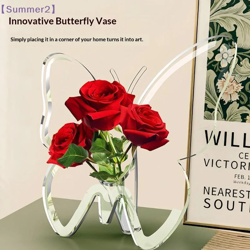 【Xia2】Transparent Acrylic Butterfly-Shaped Vase For Hydroponic Flower Arrangement Display Vase Home Artistic Decoration{S}