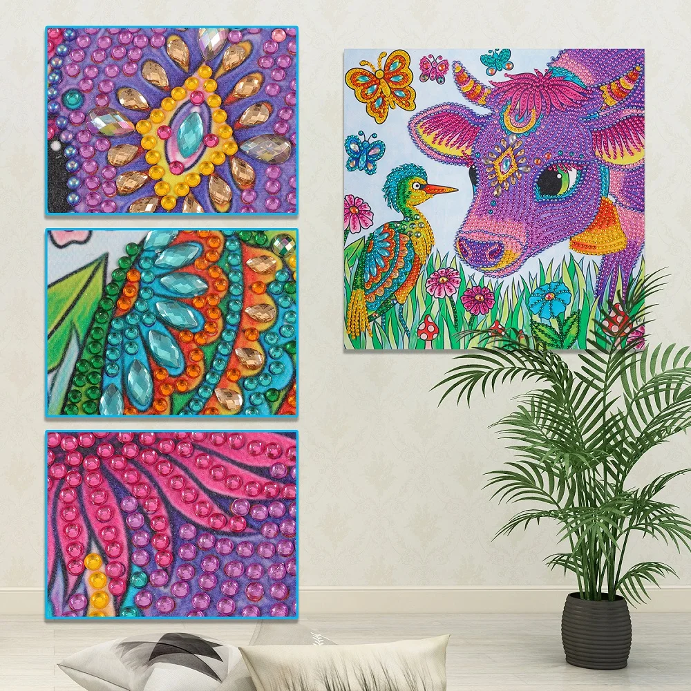 5D DIY Diamond Painting Special Shaped Diamond Embroidery Dairy Cattle and Flower Bird Diamond Painting Rhinestone Crystal