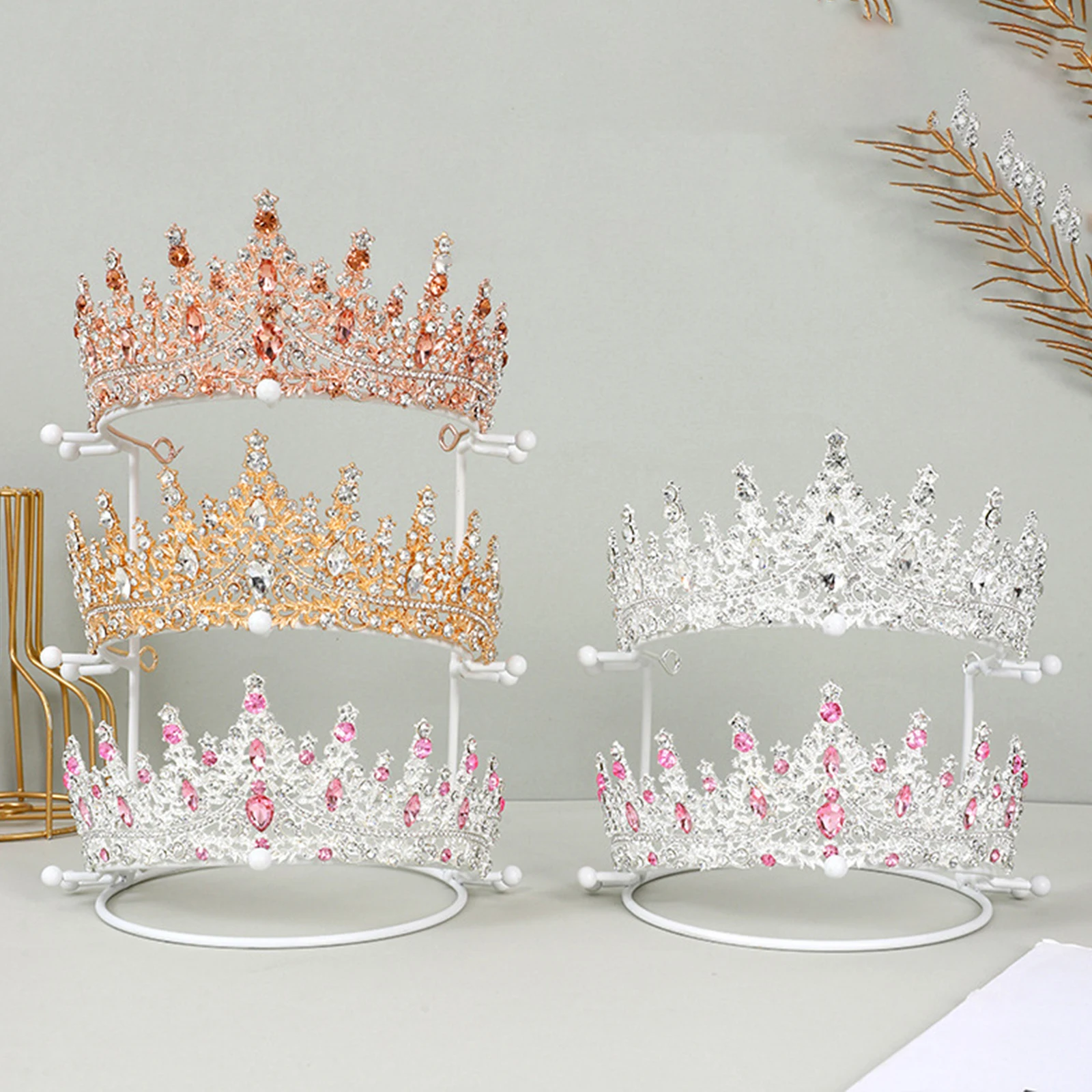 Wedding Tiara Support Stand Metal Headbands Organizer Hanging Necklace Holder Princess Holder for Wedding Home Women Exhibition