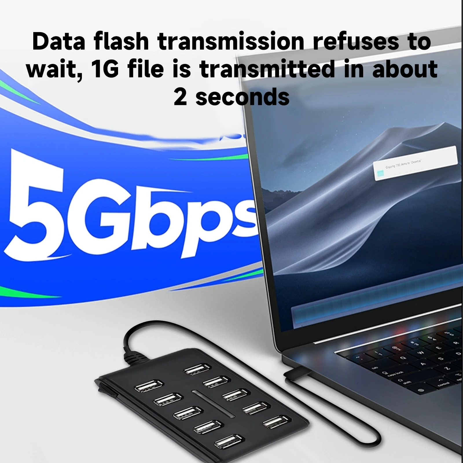 10-poorts USB 2.0 dockingstation Draagbare multifunctionele hub Hi-Speed Multi-Link USB-splitter voor mobiele telefoon Tablet