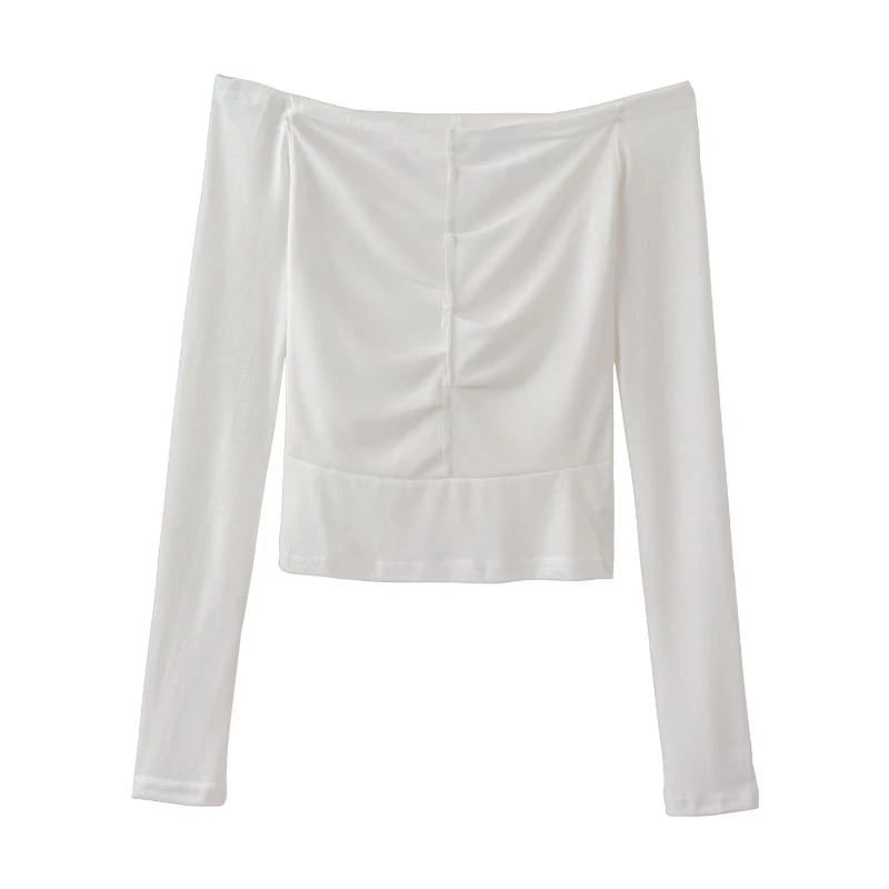 الخريف مثير خارج الكتف عالية الخصر قصيرة قاع قميص المرأة طويلة الأكمام تي شيرت تصميم الأعلى #6