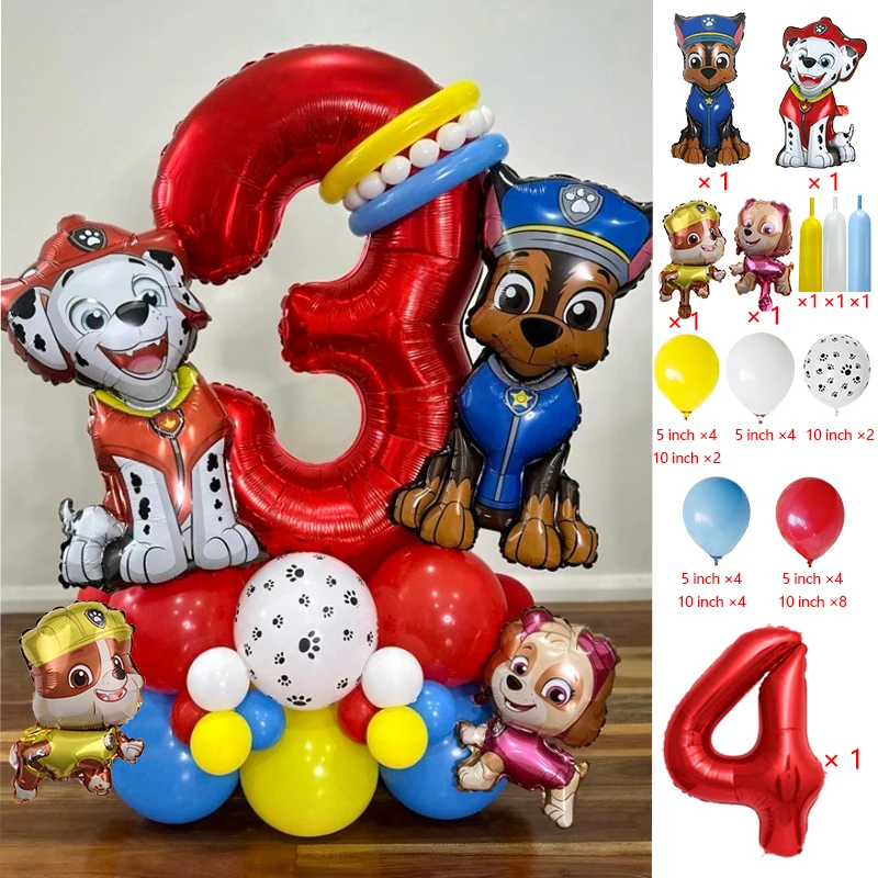Cartoon Paw Patrol Dog Chase Balloon Birthday Decoration Number Aluminum Latex Balloons Set Kids Party Supplies Gift Favor Decor view 5