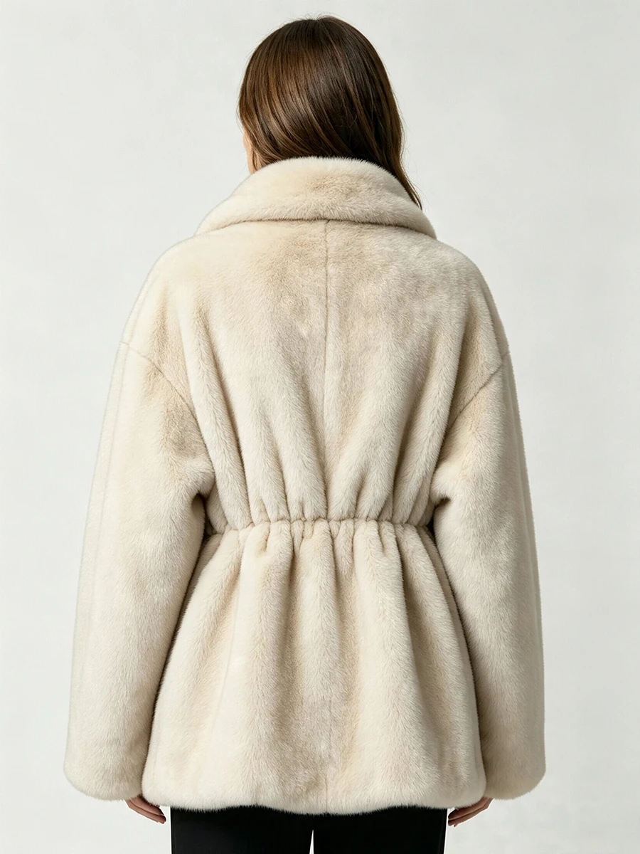 LIMO Women Shawl Lapel Faux Mink Fur Short Coat Pocket Loose Long Sleeve  Warm Winter Elegant Ladies Fluffy Plush Outerwear