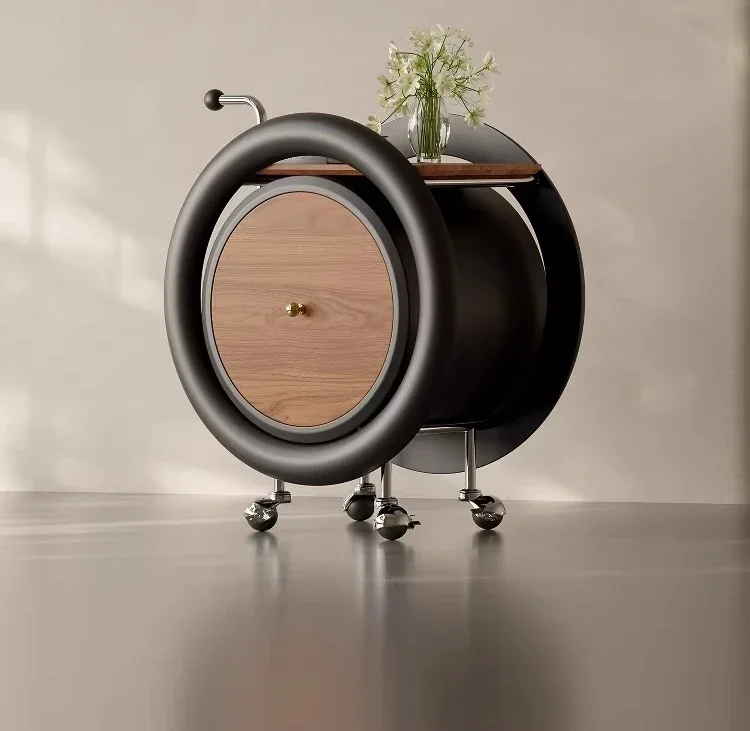 

Movable sofa side with wheels Designer round creative living room trolley