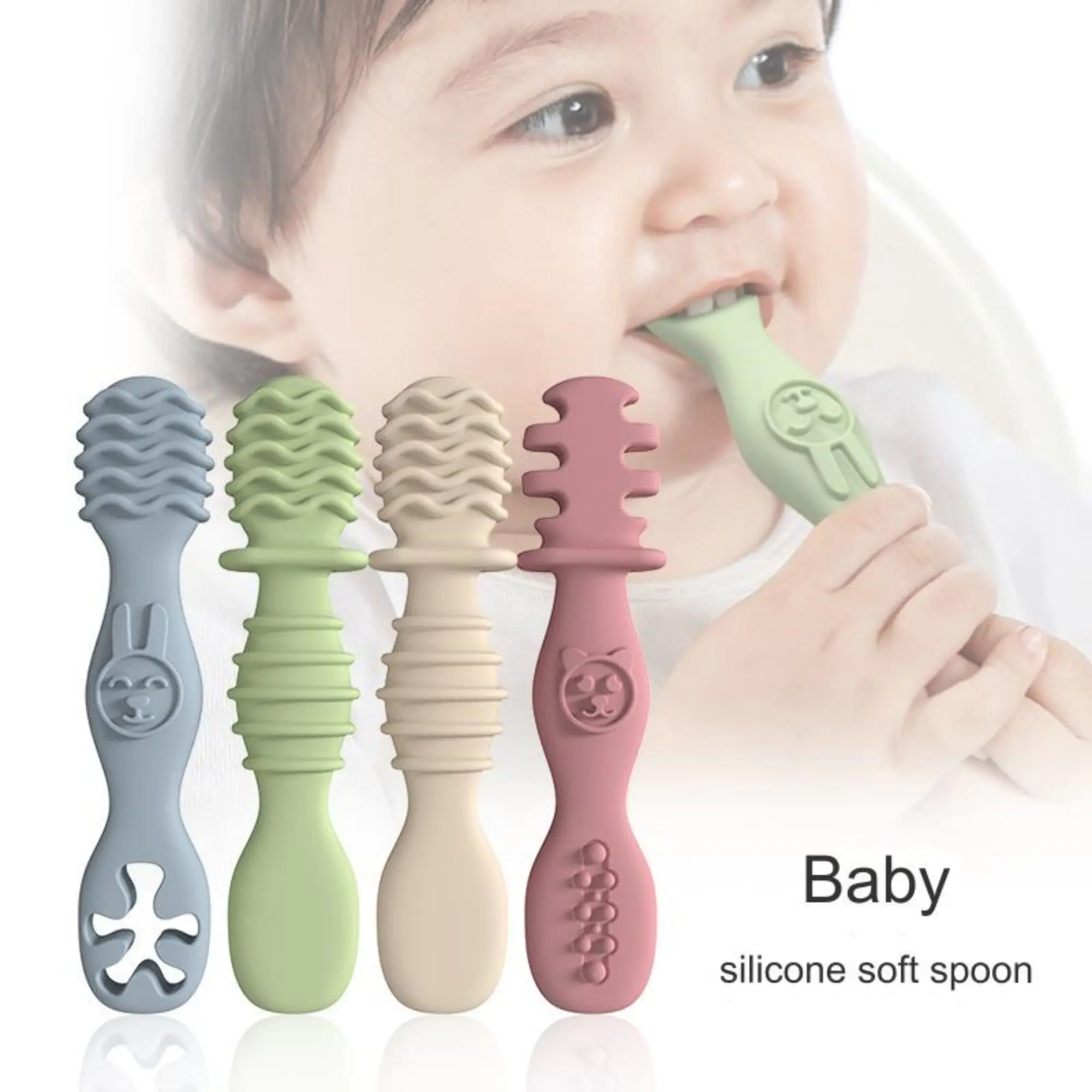 3 pcs Baby Feeding Spoon Set, Chewable Silicone Baby Spoon, Baby Food Spoon, Self Feeding Set, Soft Head Silicone Spoon