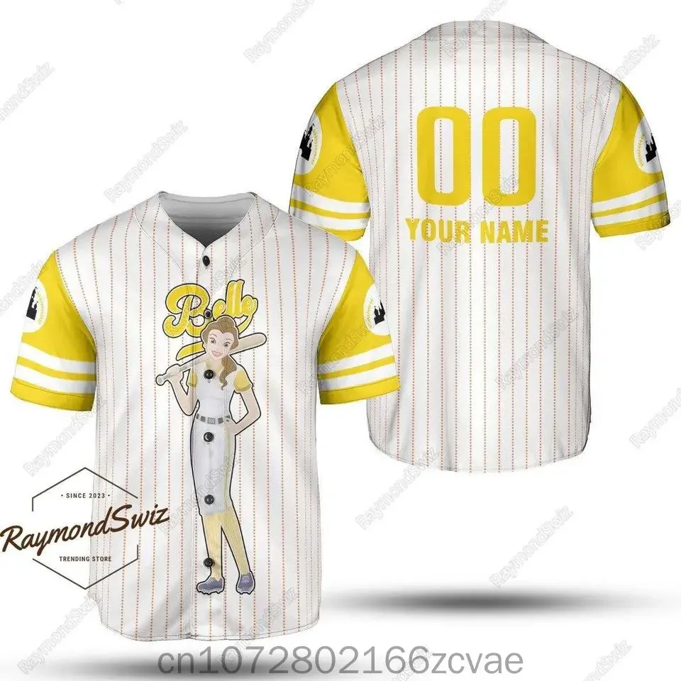 2024 nama kustom Disney Belle Princess Baseball, Jersey olahraga luar ruangan gaya kasual Jersey pria dan wanita