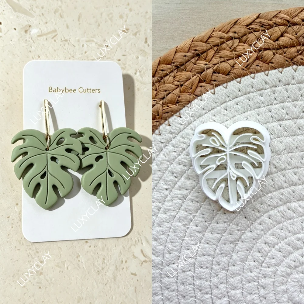 Plastic Cutter for Tropical Leaf Shape Polymer Clay Earrings Crafting, Embossed Monstera Leaf Clay Cutters for Jewelry Making