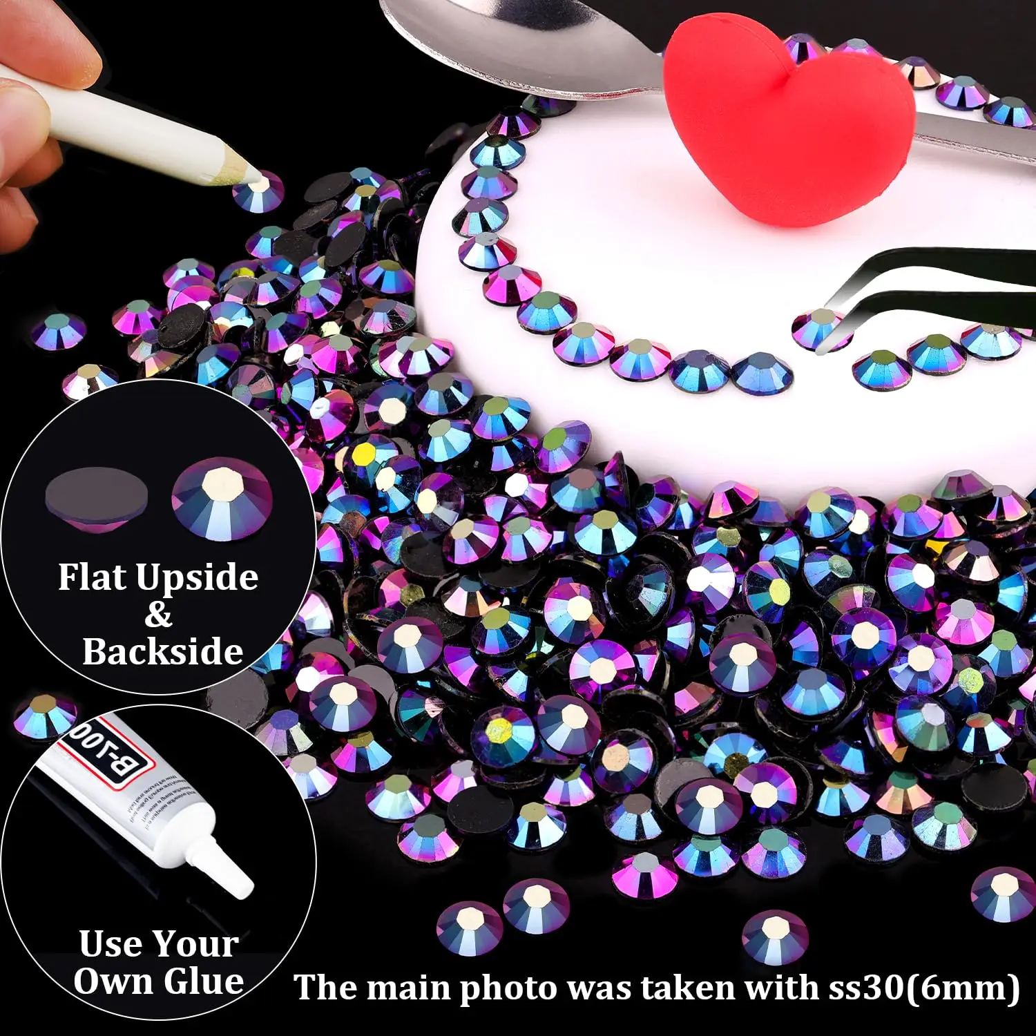 5000Pcs Purple Black AB Flatback Resin Rhinestones, 2mm-6mm Faux Nail Gems Crystal Bead for Crafts DIY Nail Art Charms Supplies