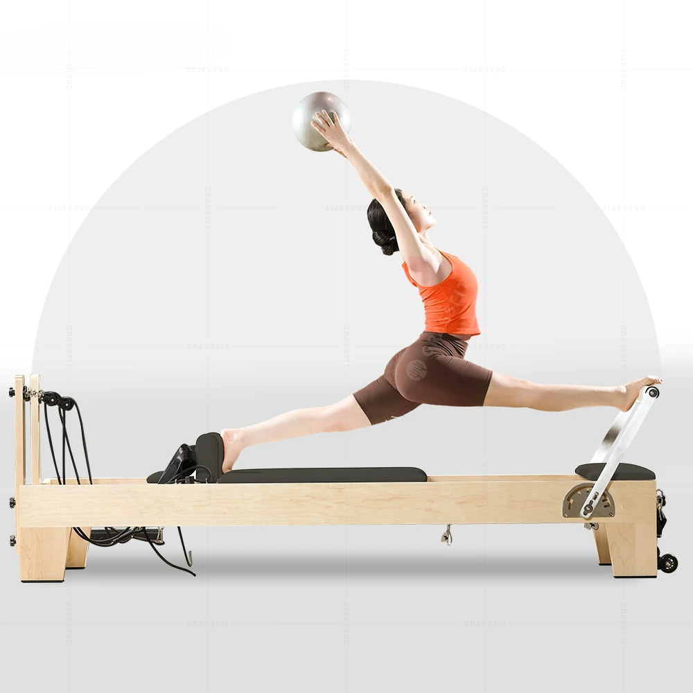 

Custom Wood Gym Yoga Fitness Commercial Wooden Cushioned Core Training Bed Pilates Reformer Equipment Bodybuilding for Studio