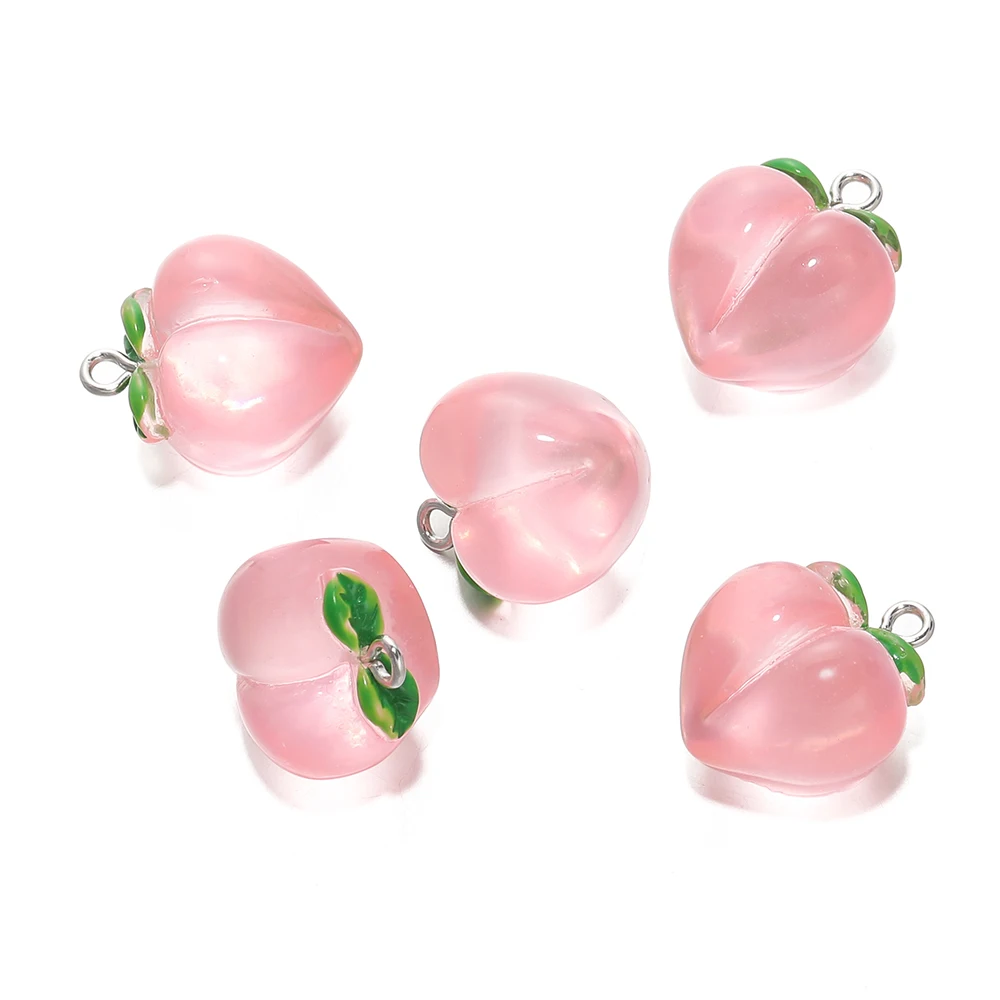 10pcs Cute Clear Pink Peach Resin Charms Pendant 3D Fruit Pendant For Earring Bracelet Keychain DIY Jewelry Making Findings