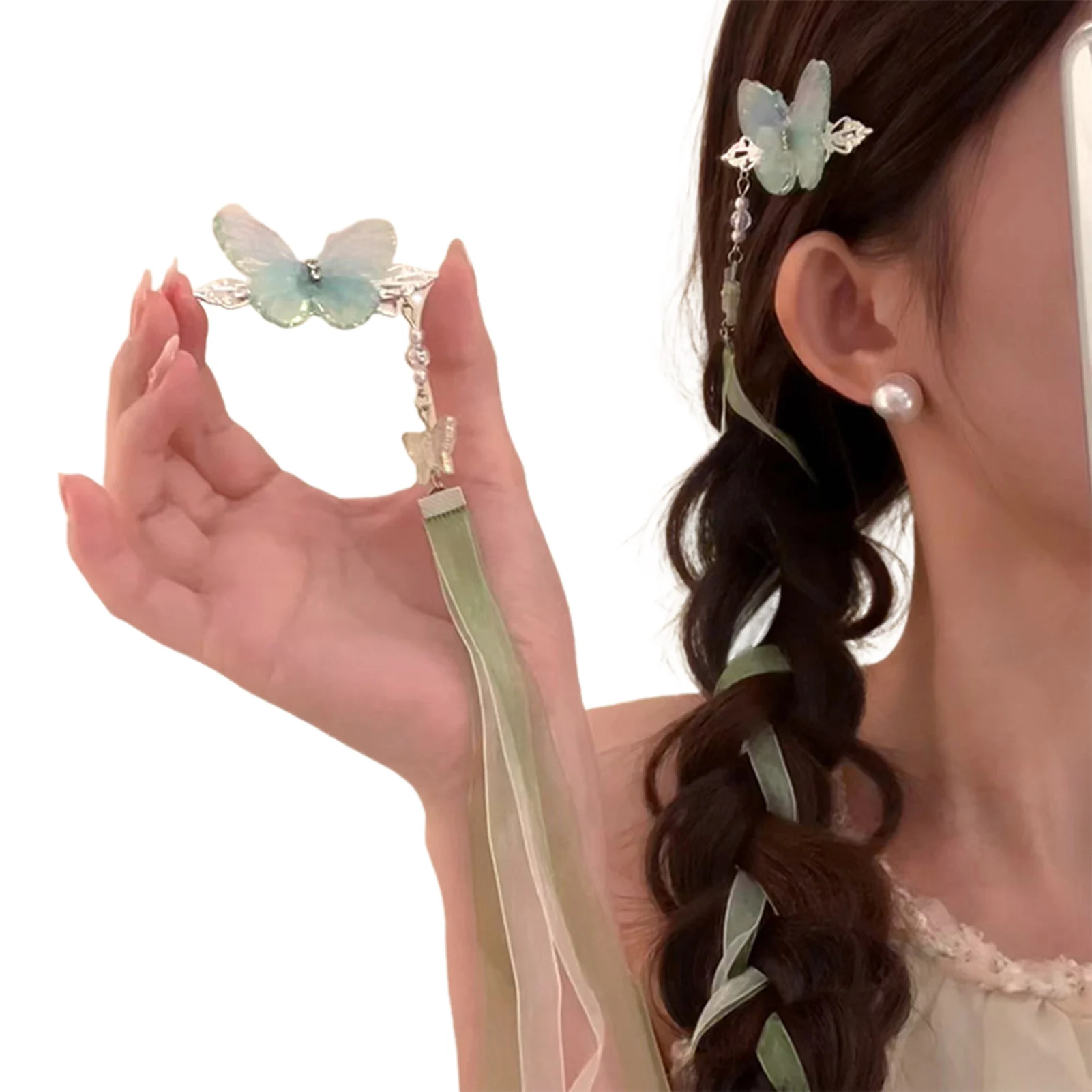 2 قطعة مقاطع الشعر النمط الصيني الجديد الجنية فراشة الشريط دبوس الشعر للنساء الفتيات أنيقة رائعة Hanfu إكسسوارات الشعر