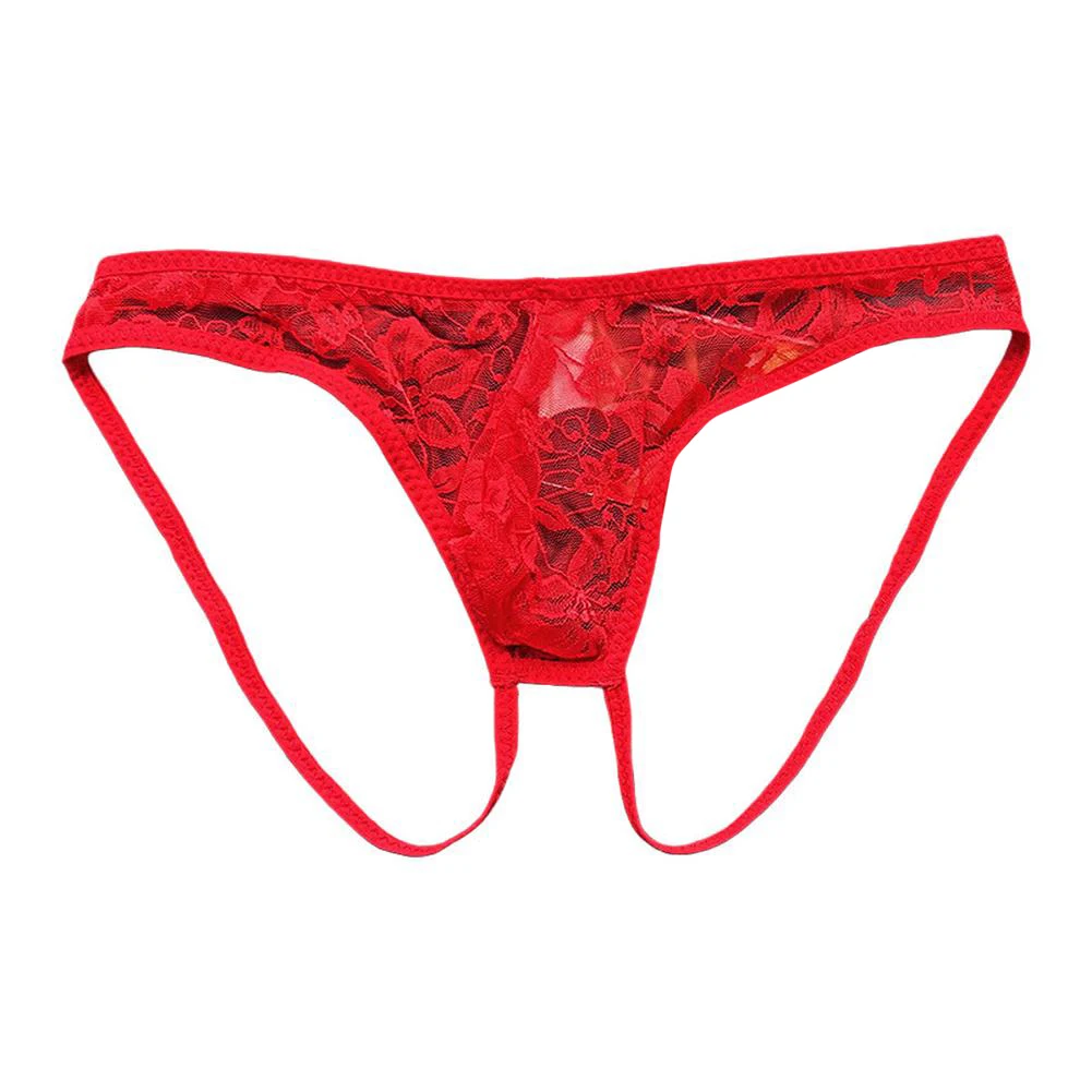 Hommes dentelle imprimé voir à travers U convexe Double anneau Lingerie Shorts taille basse culottes sous-vêtements caleçons solides hommes slips