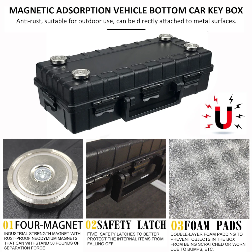 Magnetic Key Holder Under Car Hide Key Box with Strong Magnet Waterproof Magnetic Key Hider Rustproof Magnetic Storage Box