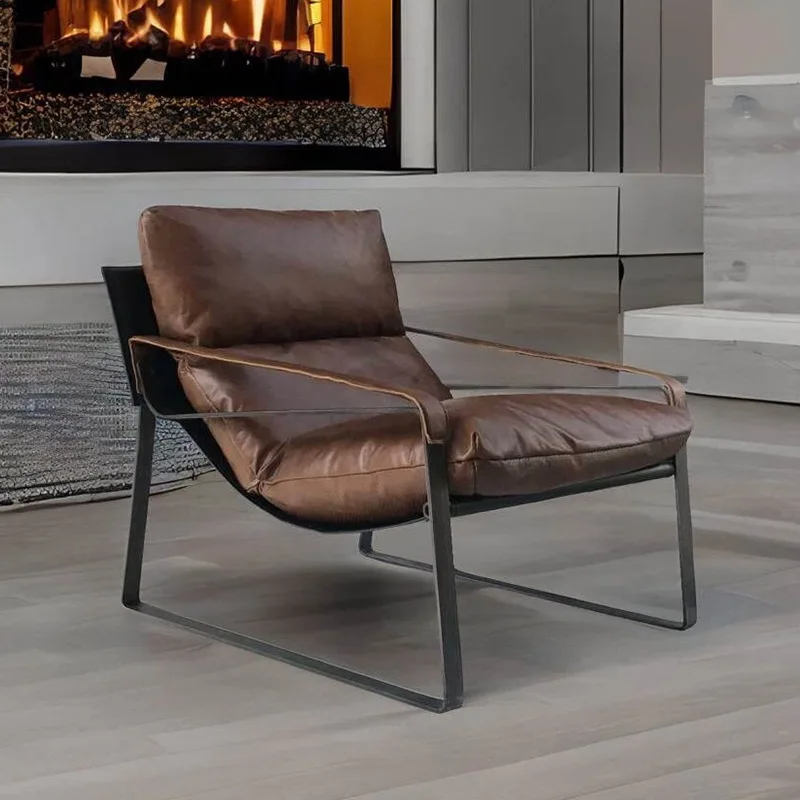 Light luxury modern leather sofa chair first layer cowhide recliner single chair urban retro oil wax leather