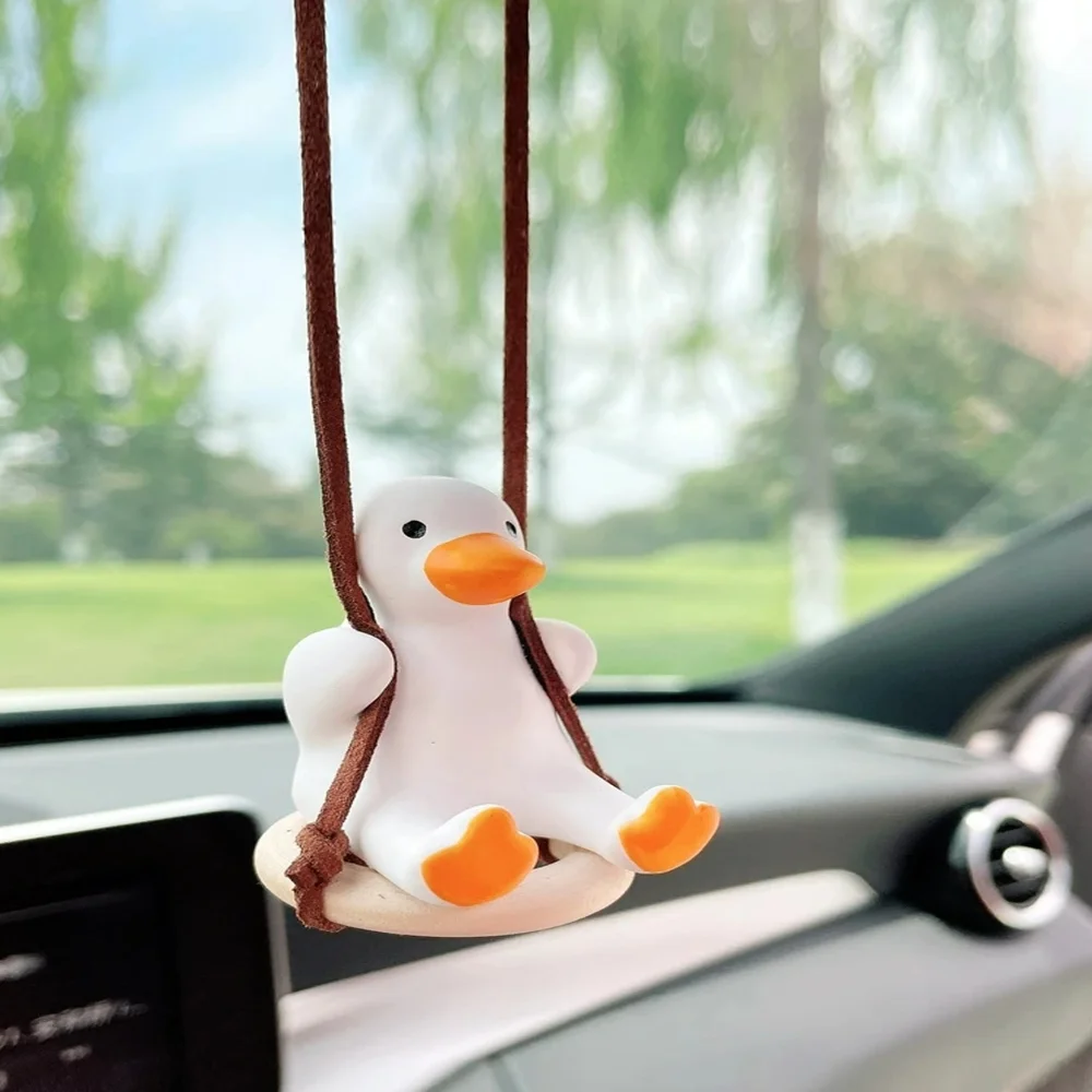 1pc Cute Car Interior Duck Anime Decoration Gypsum Auto Rearview Mirror Pendant For Swing Kawai Car Decoration Accessories Drops