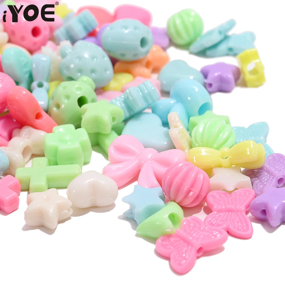 30/50/100pcs/Lot Mix Candy Color Butterfly Knot Heart Spacer Beads Star Flower Cross Acrylic Beads For Jewelry Making