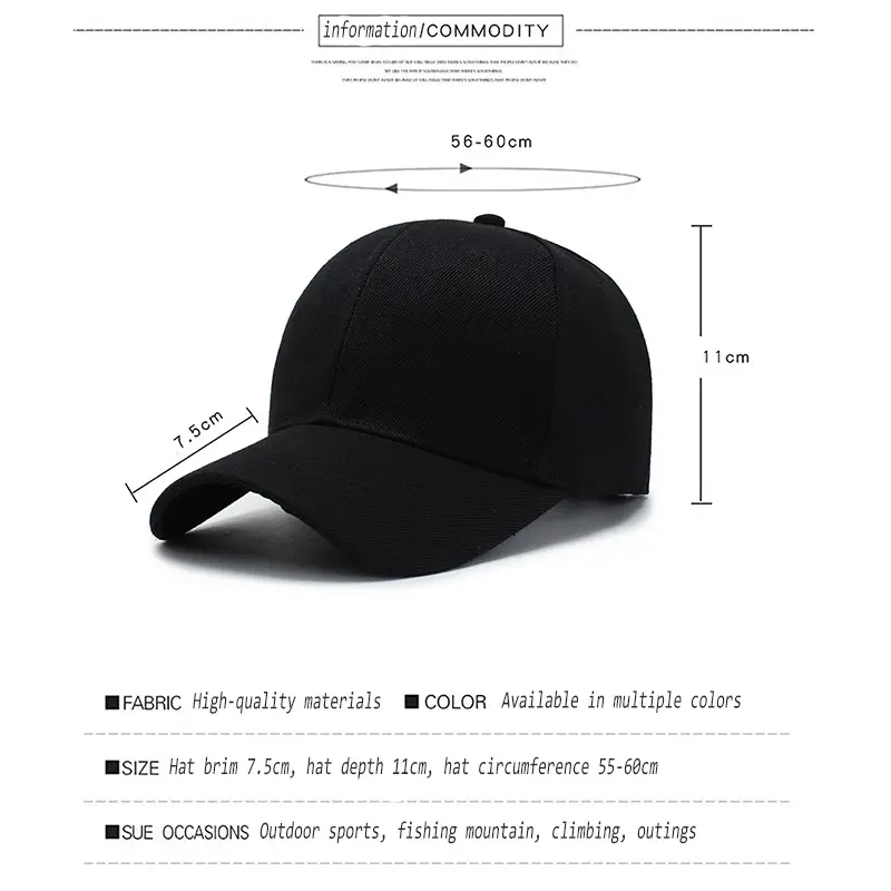 Black Cap Solid Color Baseball Cap Snapback Caps Casquette Hats Fitted Casual Gorras Hip Hop Dad Hats Men Women Unisex - 6