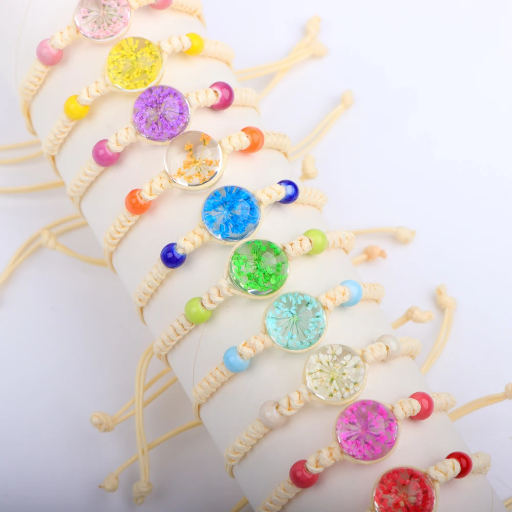 10Pcs/Lot Fashion Women\'s Woven Ceramics Bracelet Vintage Dried Flower Rope Men Jewelry Accessories Party Couple Friendship Gift