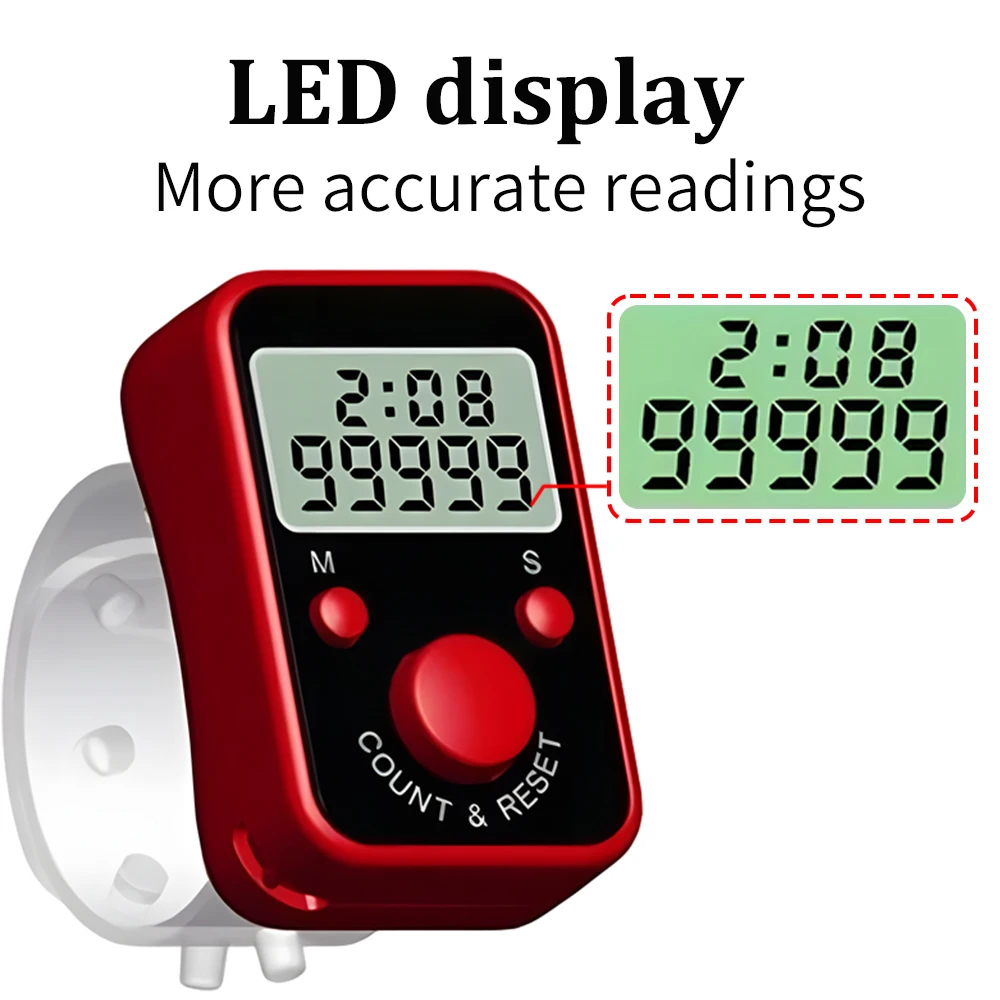 Elétrica Digital LCD Display Finger Counter, Anel manual, Contador de tempo com luz, Tally Counter, Stitch Marker