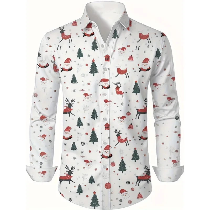 

Christmas Festival Theme Men's 3D Printed Formal Shirts Santa Claus Elk Graphic Long Sleeve Shirt Fashion Men's Shirts For Men