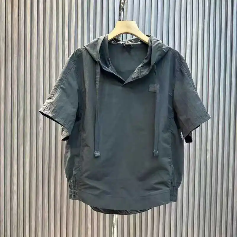 

Casual Lightweight ort Sve T-irt Men's Summer Breathable Pure Color Hooded Sweatirt Versatile Streetwear Brand