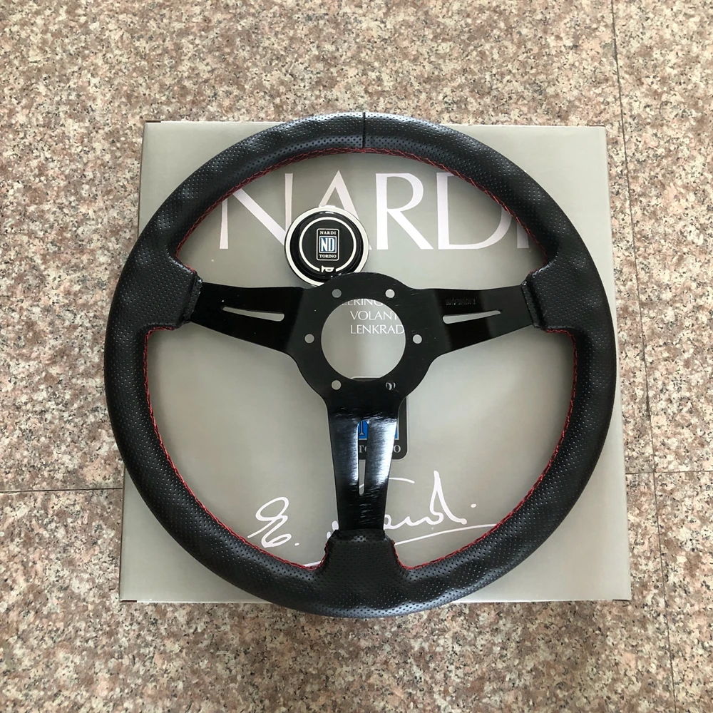 Universal Drift 350mm Nardi Racing Steering Wheel Car Punched Leather JDM Steering Wheel Volantes For VW HONDA TOYOTA BMW Nissan