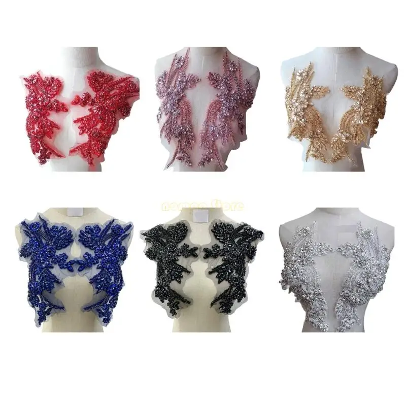 

31BF Artistic Rhinestones Jeweled Applique Trim for Evening Skirt Clothes Collar Decors Patches Sewing on Supply