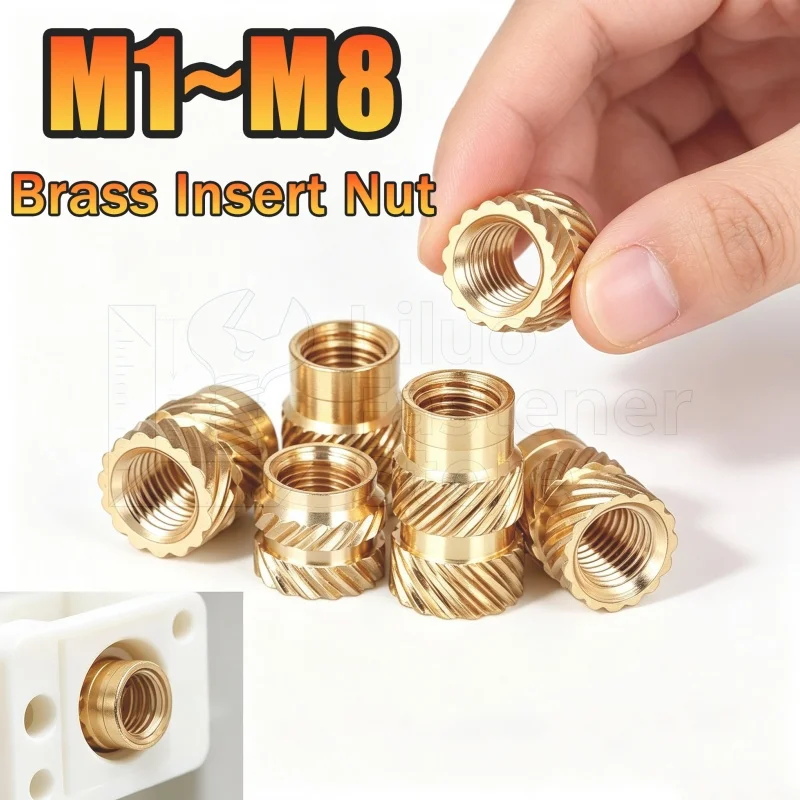 M1 M1.4 M1.6 M1.7 M2 M2.5 M3 M4 M5 M6 M8 Brass Insert Nut Double Knurled Hot Melt Threaded Inserts Nuts Embedment Copper Nut