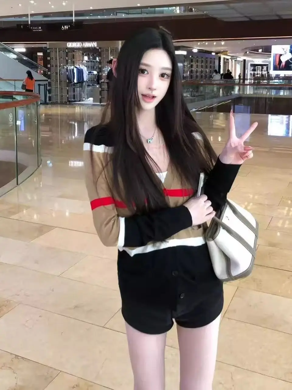 Chic Korean Style Long Sleeve V-Neck Women's Knitwear Slim Fit Color Block Cardigan Unique Personality Autumn Winter New Arrival