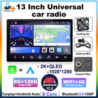 KNOWRO 2Din 13” 2K 1920*1200P Android 12 Car Universal Multimedia Player with Bluetooth 5.0 GPS Navigation Carplay Android Auto