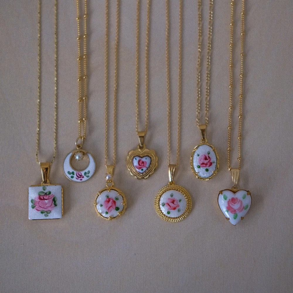 Neue beliebte geometrische herzförmige Blumen-Tropfen-Ölmalerei DIY-Anhänger Charms Schmuckherstellung – Detail 2