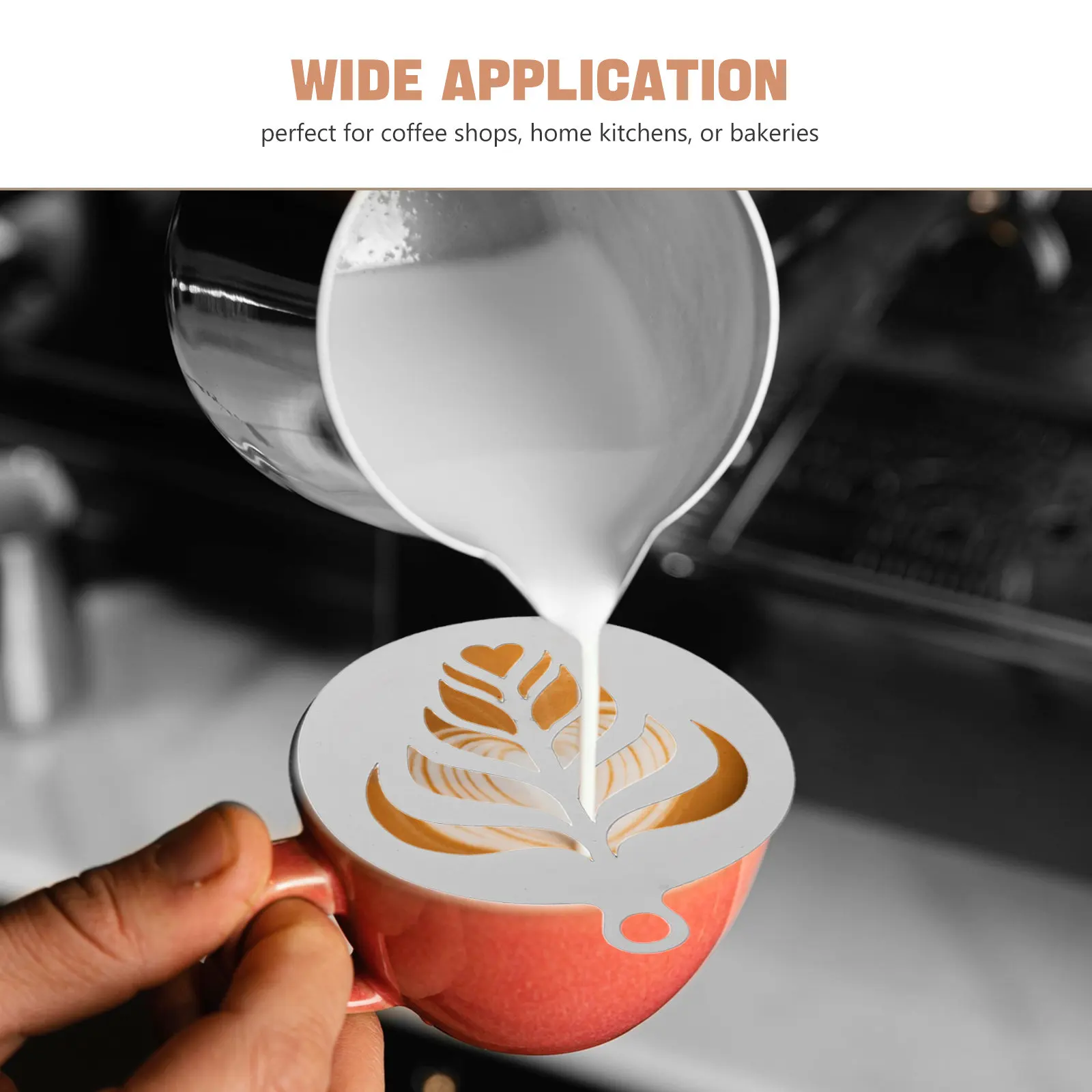 4Pcs Reusable Latte Art Stencils Stainless Steel Coffee Art Templates for Foam Cappuccino Espresso Hot Chocolate Cake Decorating
