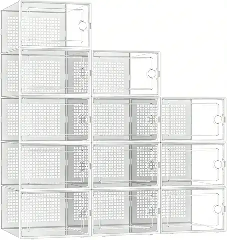12 24 Pack Clear Shoe Storage Boxes Modern Thick Plastic Stackable Shoe Organizers Bins Drop Front Sneaker Case Container With Lids For Closet Entryway Dormitory Home Space Saving Storage Organization Housewarming Gift