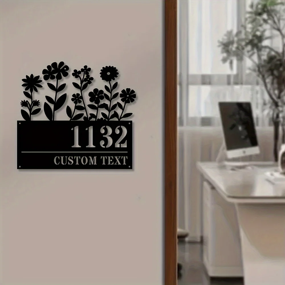 Elegant Custom Floral Iron Address Plaque Personalized with Street Name Ideal for Home Entrance Decor and Holiday Gifts