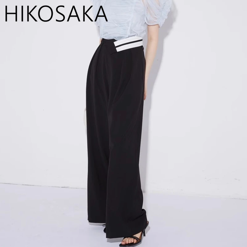 

Asymmetrical Bevel Edge High Wasit Straight Wide Leg Pants Office Lady Elegant All-match Loose Trousers 2024 New Japan Pantalon