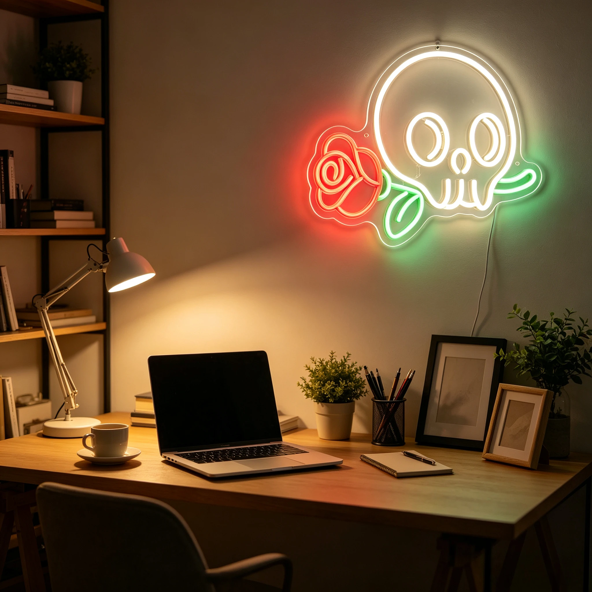 Skull Rose Neon Light Dimmable LED Wall Light for Gothic Tattoo Salon Bedroom Party Fashion Shop Wall Mount Atmosphere Lamp Gift
