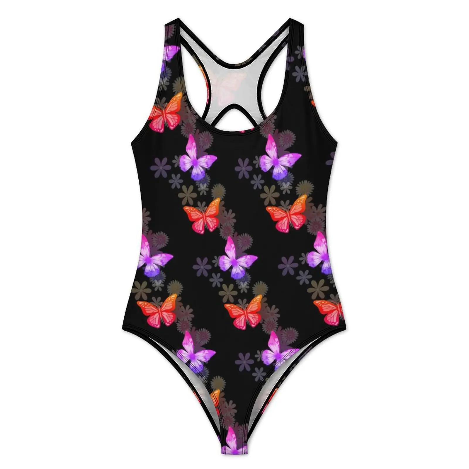 Butterfly Print Swimsuit Sexy Pink And Purple One Piece Swimwear Push Up Swimsuits Trendy Vacation Bath Monokini