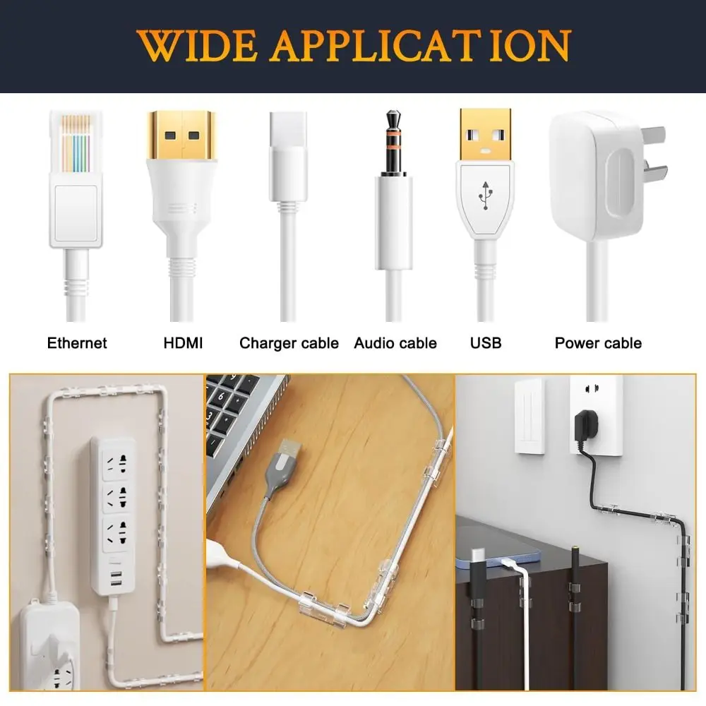 Self Adhesive Cable Management Clips Plastic Material Transparent Cable Organizers 20 PC Pack Sticky Back Cord Holder