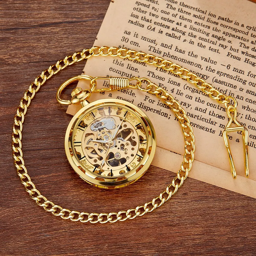 Collana con orologio Vintage Steampunk Skeleton Mechanical Fob orologio da tasca orologio con ciondolo a mano uomo donna catena regalo