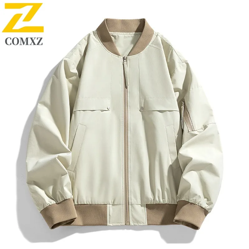 

COMXZ Мужская уличная куртка, повседневная удобная мотоциклетная куртка с воротником-стойкой, легкая ветрозащитная осенняя одежда в уличном стиле